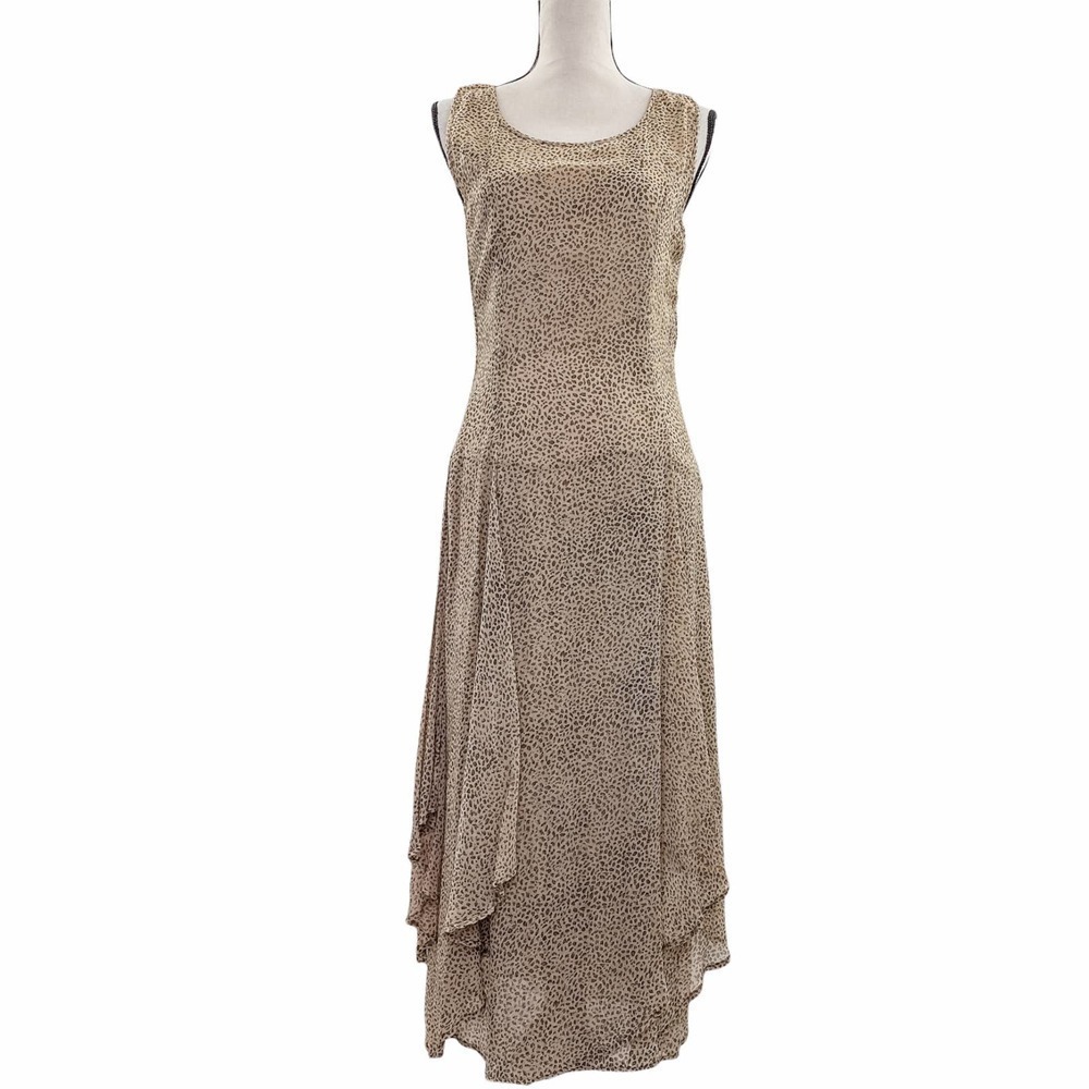 BILA Brown Leopard Print Sleeveless Maxi Fit & Flare Asymmetrical Dress